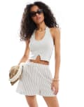 [Pull & Bear] Pull & Bear ribbed halterneck top in pale grey XL GREY