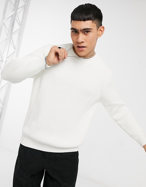 Pull&Bear ribbed jumper with crew neck in white