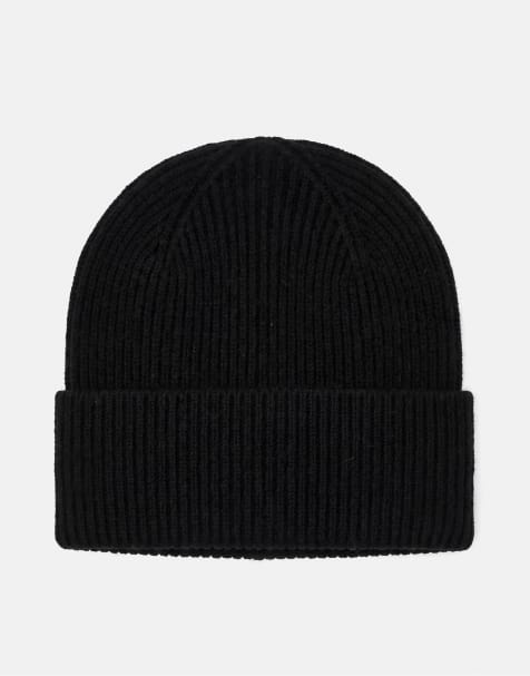 Pull&Bear Ribbed knit beanie in black with wool - view 1
