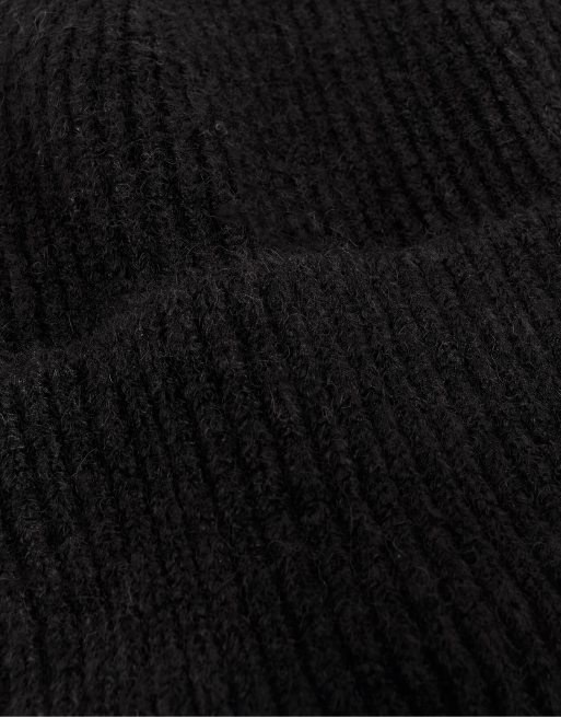 Pull&Bear Ribbed knit beanie in black with wool, 2 of 3