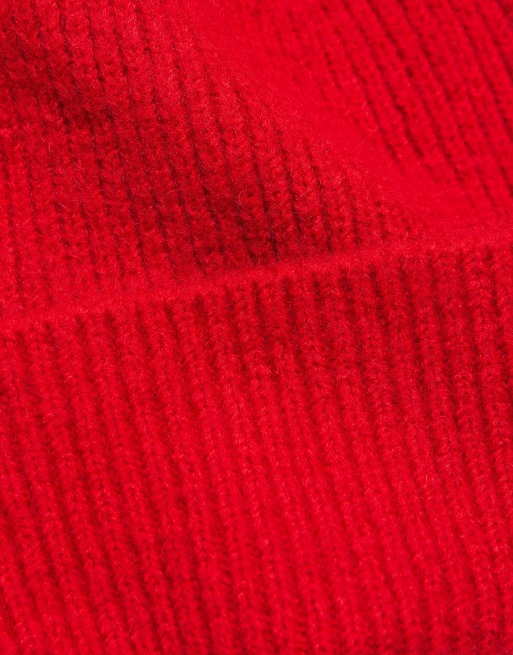 Pull&Bear Ribbed knit beanie in red, 3 of 4