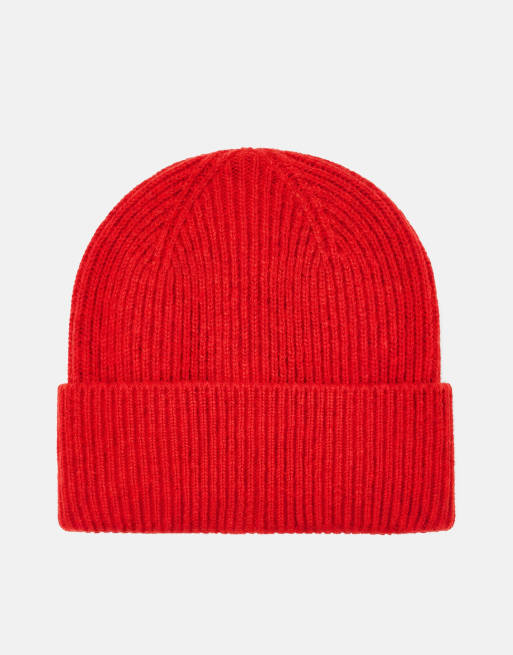Pull&Bear Ribbed knit beanie in red, 4 of 4