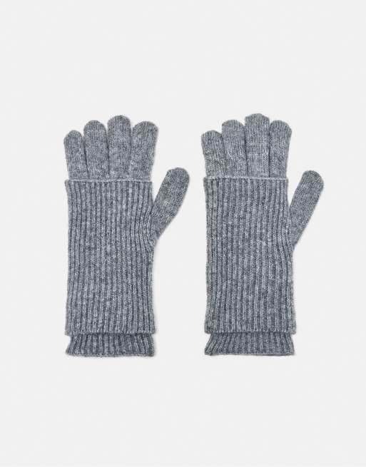 Pull&Bear Ribbed knit mittens in grey, 2 of 4