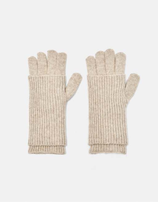 Pull&Bear Ribbed knit mittens in sand, 2 of 4