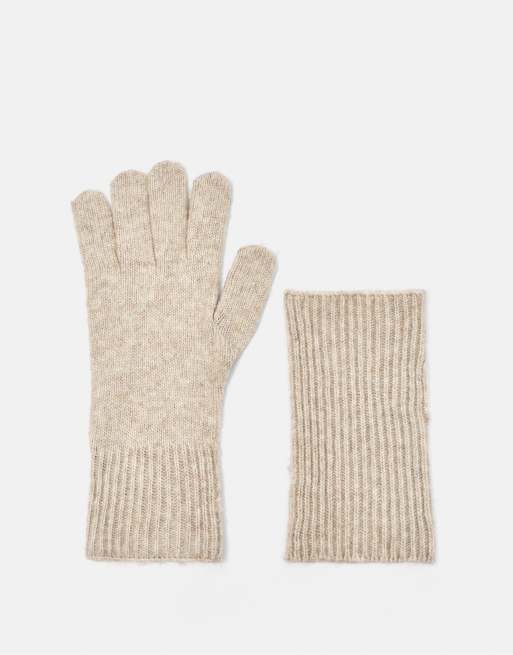 Pull&Bear Ribbed knit mittens in sand, 3 of 4
