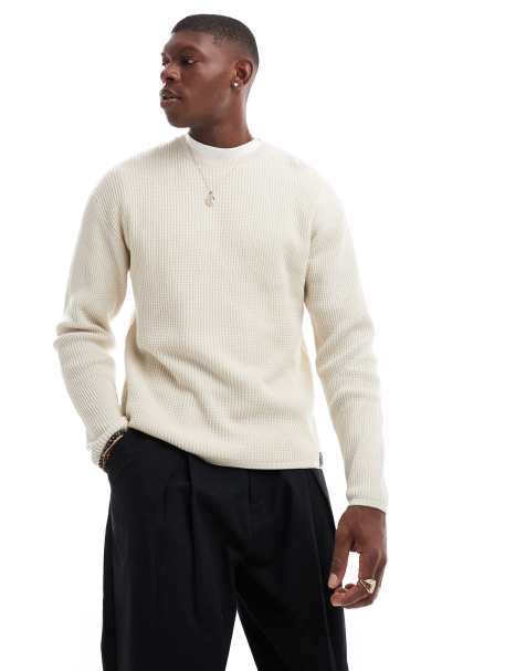 Pull&Bear ribbed knit sweater in ecru - view 1