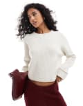 [Pull & Bear] Pull & Bear ribbed knitted jumper in ecru-White L Ecru