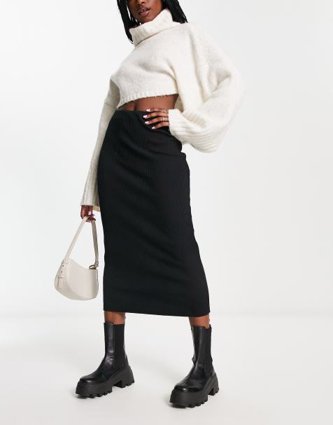 Black Textured Tube Pencil Skirt