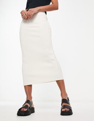 Pull & Bear ribbed midaxi skirt in ecru-Neutral