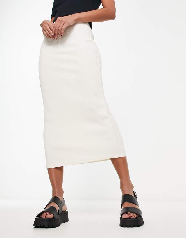 Pull&Bear ribbed midaxi skirt in ecru