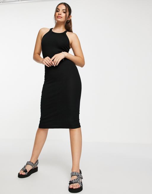 Pull&Bear ribbed midi dress in black