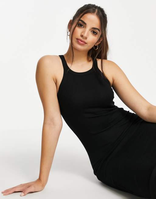 pull and bear ribbed dress Pull&Bear ribbed jersey long sleeve mini dress with split hem in black