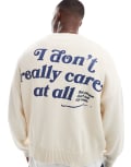 [Pull & Bear] Pull & Bear ribbed printed jumper in ecru-Neutral L Ecru