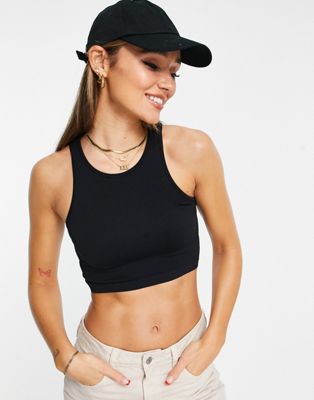 Pull&Bear ribbed seamless cropped top co-ord in black