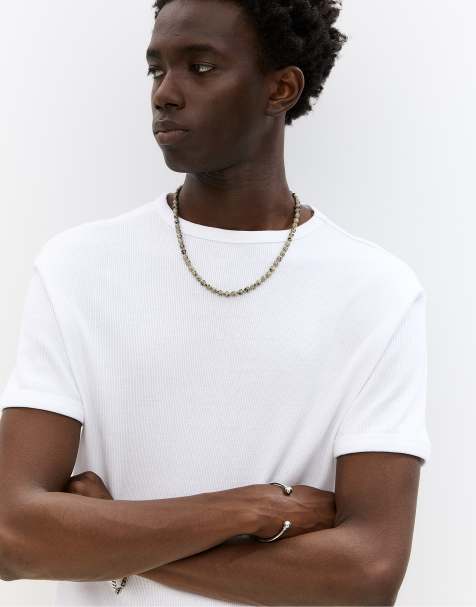 Pull&Bear Ribbed short sleeve t-shirt in white
