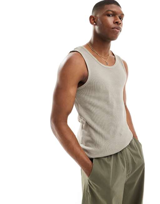 Pull&Bear ribbed tank top in beige