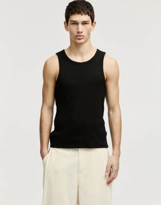 Pull&Bear ribbed tank top in black - view 1