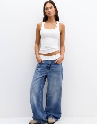 Pull&Bear ribbed tank top in white - view 1