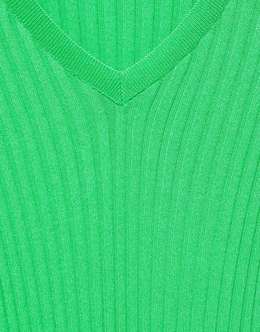 Pull&Bear Ribbed v-neck jumper in green, 5 of 6