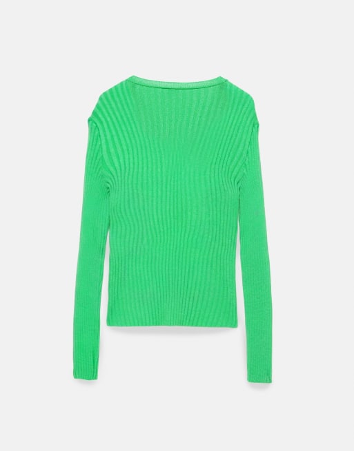 Pull&Bear Ribbed v-neck jumper in green, 6 of 6
