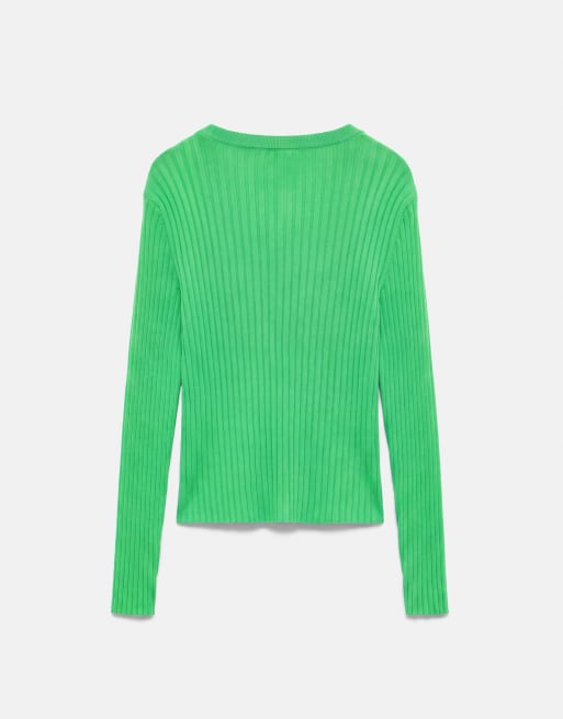 Pull&Bear Ribbed v-neck jumper in green, 7 of 7
