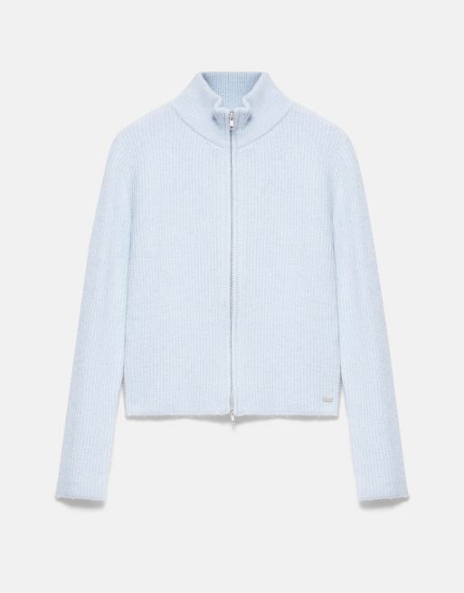 Pull&Bear Ribbed zip-up cardigan in pastel blue, 6 of 7