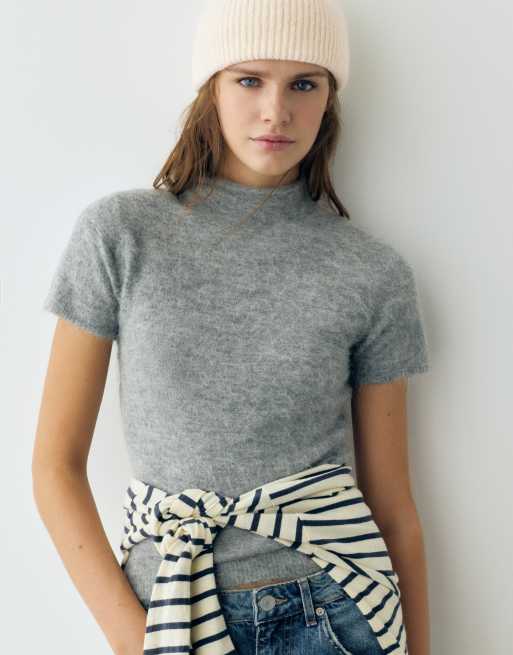 Pull&Bear ribgebreide beanie in beige met wol, 2 van 4