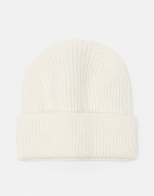 Pull&Bear ribgebreide beanie in beige met wol, 4 van 4