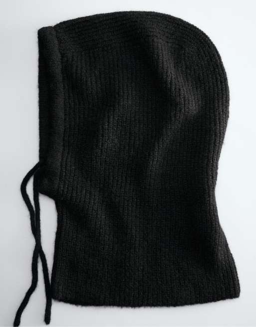 Pull&Bear ribstrikket balaclava i sort, 4 af 4