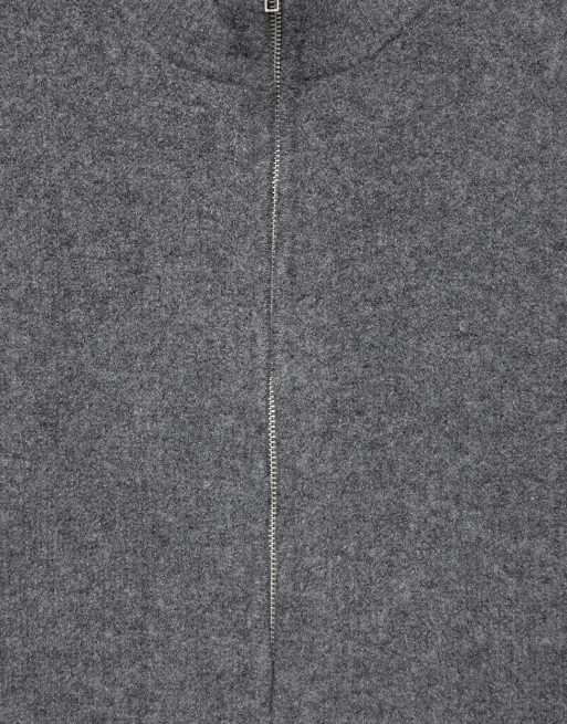 Pull&Bear ribstrikket cardigan med lynlås i gråmeleret, 7 af 7