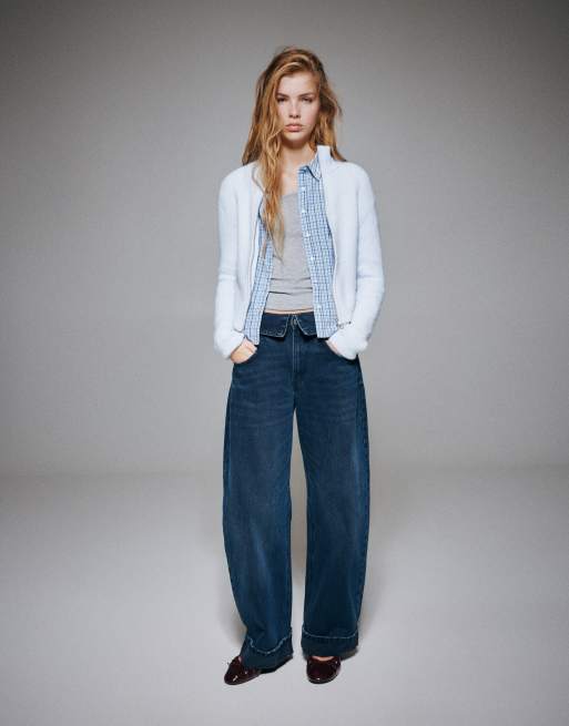 Pull&Bear ribstrikket cardigan med lynlås i pastelblå, 4 af 7