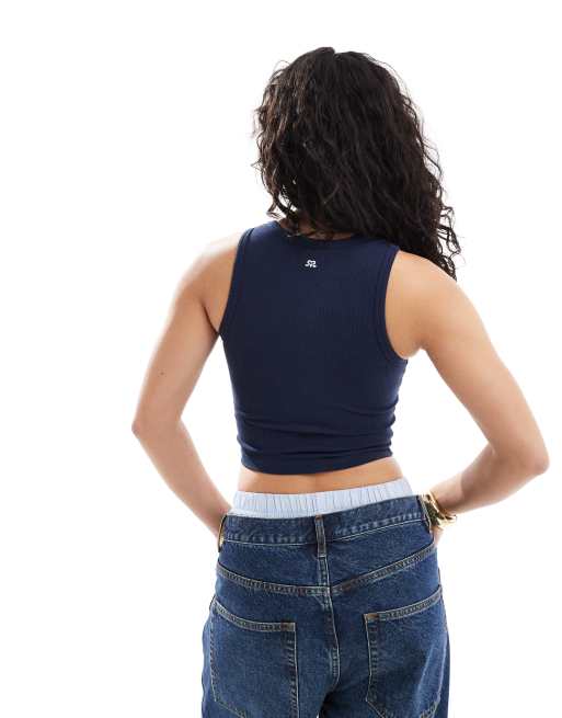 Pull&Bear - Ribstrikket og marineblå racertop, 4 af 4