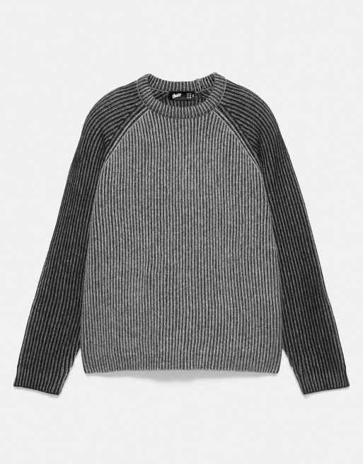 Pull&Bear ribstrikket trøje med raglanærmer i mørk antracit, 6 af 7
