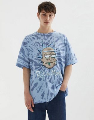 Pull&Bear Rick and Morty t-shirt in light blue tie dye