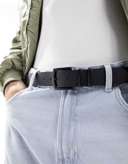 Pull&Bear - Riem met leer-effect en dubbele gesp in zwart