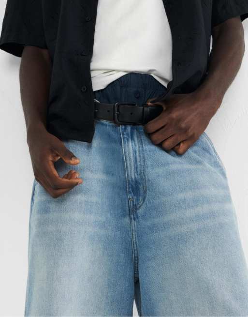 Pull&Bear - Riem met leer-effect en matte gesp in zwart
