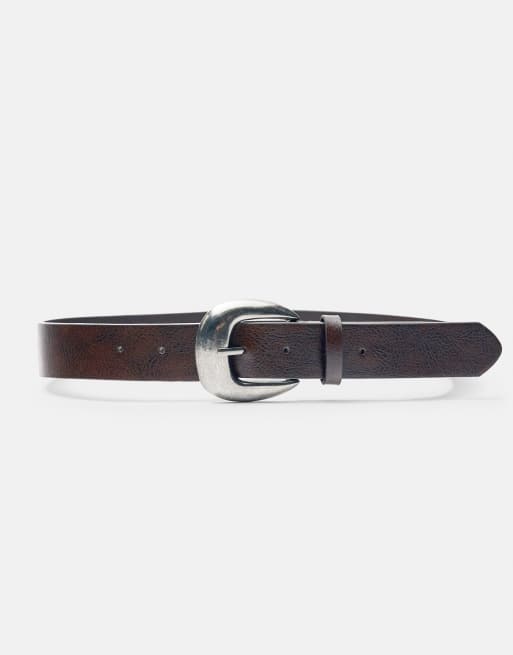 Pull&Bear - Riem met leereffect en grote gesp in bruin, 2 van 4
