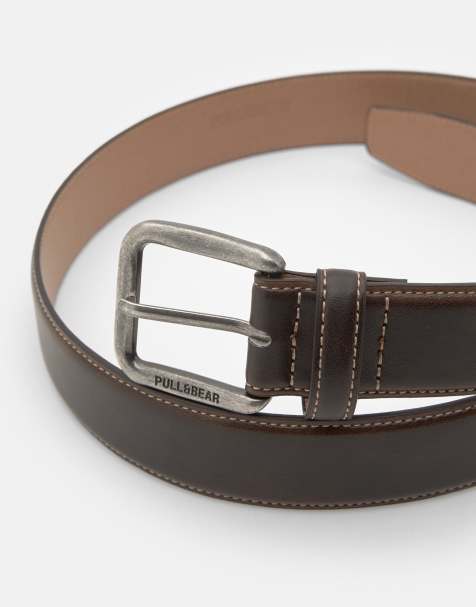 Pull&Bear - Riem met leereffect en stiksels in bruin - view 1