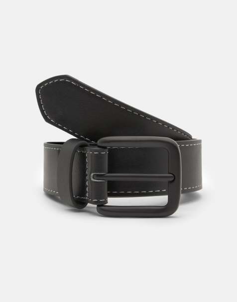 Pull&Bear - Riem met leereffect en stiksels in zwart - view 1