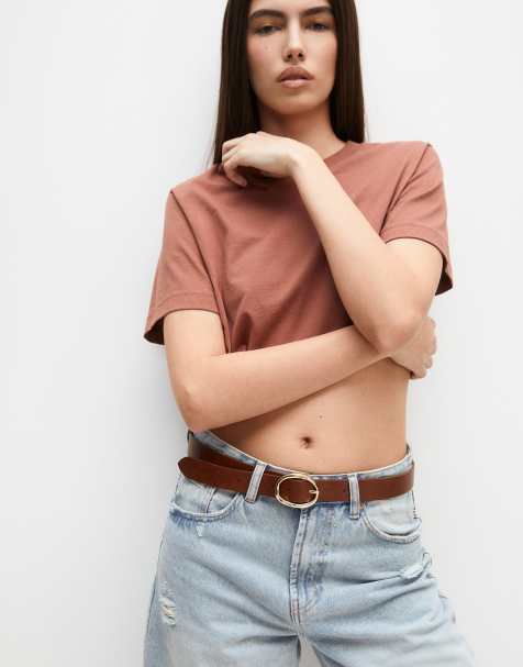 Pull&Bear - Riem met ovale gesp in bruin - view 1