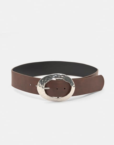 Pull&Bear - Riem met ronde gesp in bruin - view 1