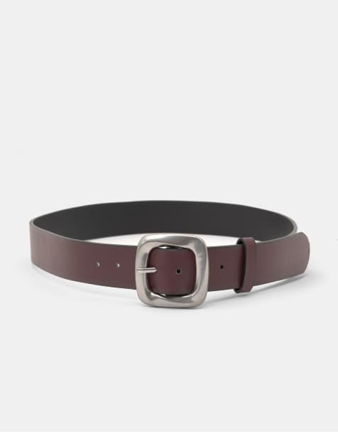 Pull&Bear - Riem met vierkante gesp in chocoladebruin - view 1