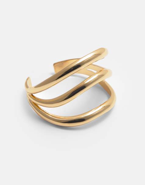 Pull&Bear rigid triple cuff in gold - view 1