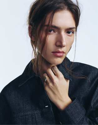 Pull & Bear - Ringe in Goldoptik mit strukturierter Oberfläche, 2er-Pack-Silber