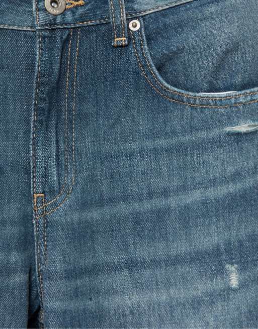 Pull&Bear Ripped baggy jeans in dark blue, 5 of 7