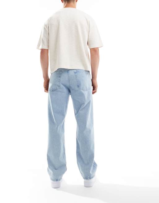Pull&Bear ripped baggy jeans  in mid blue, 2 of 5