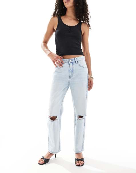 Pull&Bear ripped barrel jean in washed blue - view 1