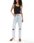 [Pull & Bear] Pull & Bear ripped barrel jeans in washed blue 4 BLUE