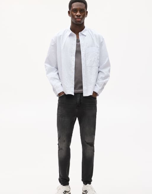 Pull&Bear ripped carrot leg jeans in faded black