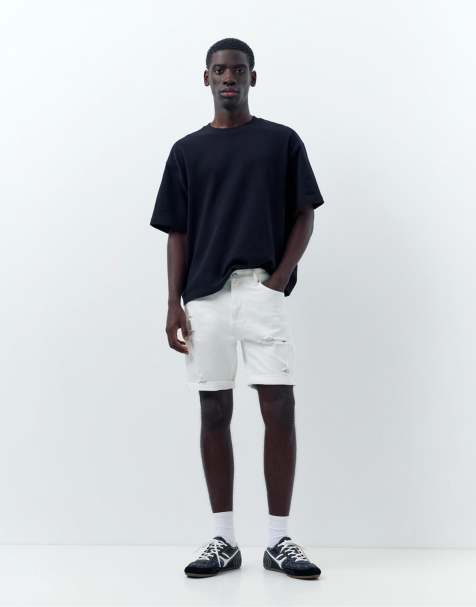Pull&Bear Ripped denim bermuda shorts in off white - view 1
